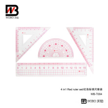 Office Stationery 4 in 1 Red Stationery Ruler Set for Promotional Gift